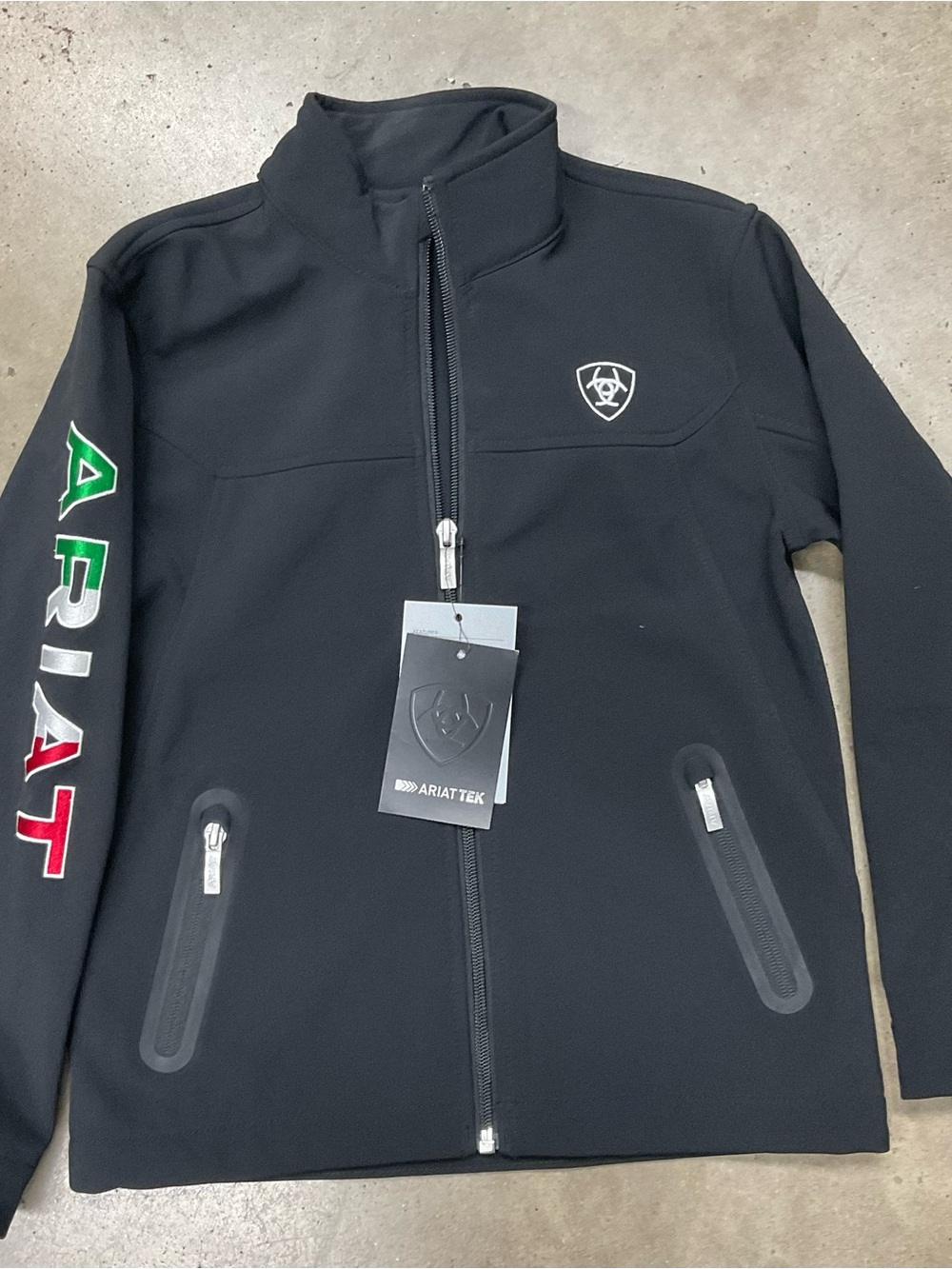 Ariat Black Kids Jacket with Red, Green & White Sleeve Logo